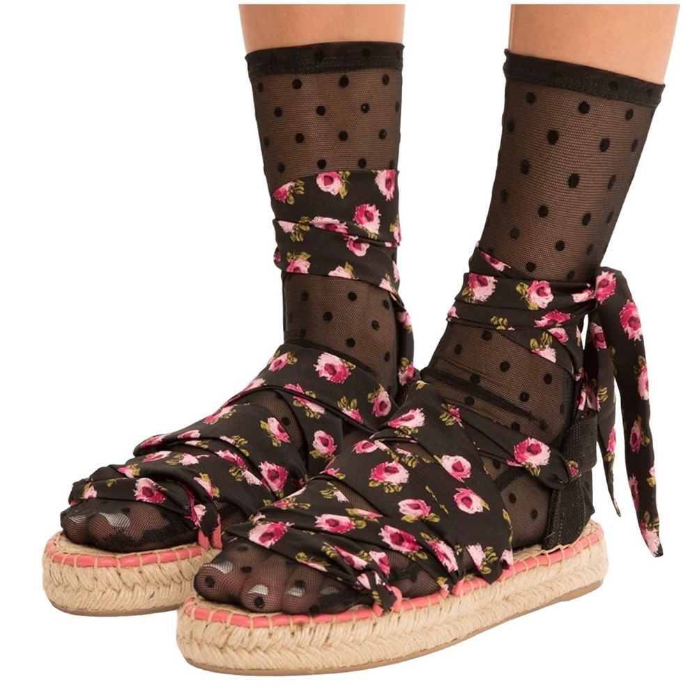 NIB Prada Floral Wrap Espadrille Flatform Sandals Ankle Tie Sz 36